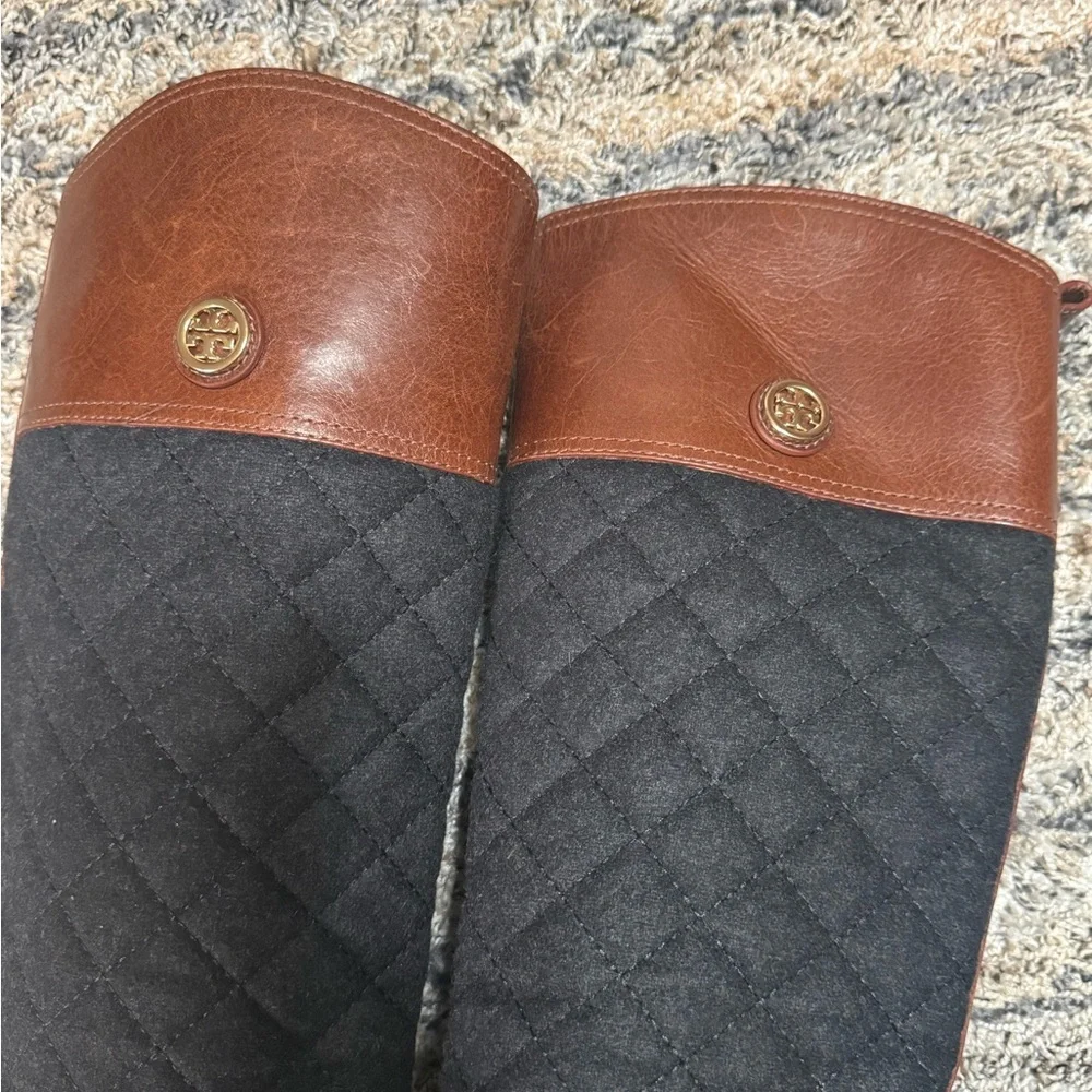 Tory Burch Brown Leather & Monogram Quilted Boots
